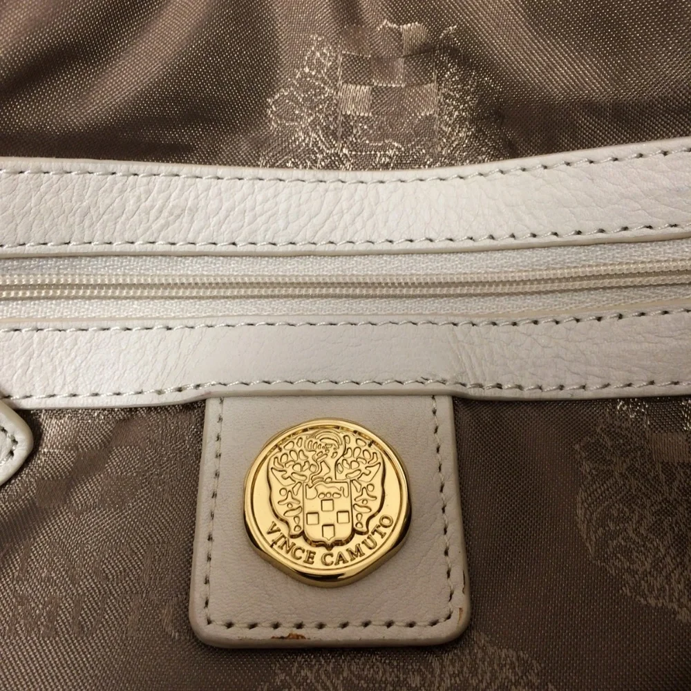 Vince Camuto Mica Ivory Leather Satchel Braided Whipstitch Gold Convertible